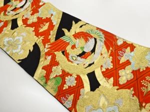 襷に花菱・華紋・鳳凰模様織出し袋帯